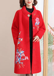 Italian Red Stand Collar Button Maxi Mink Velvet Wool Coats Spring