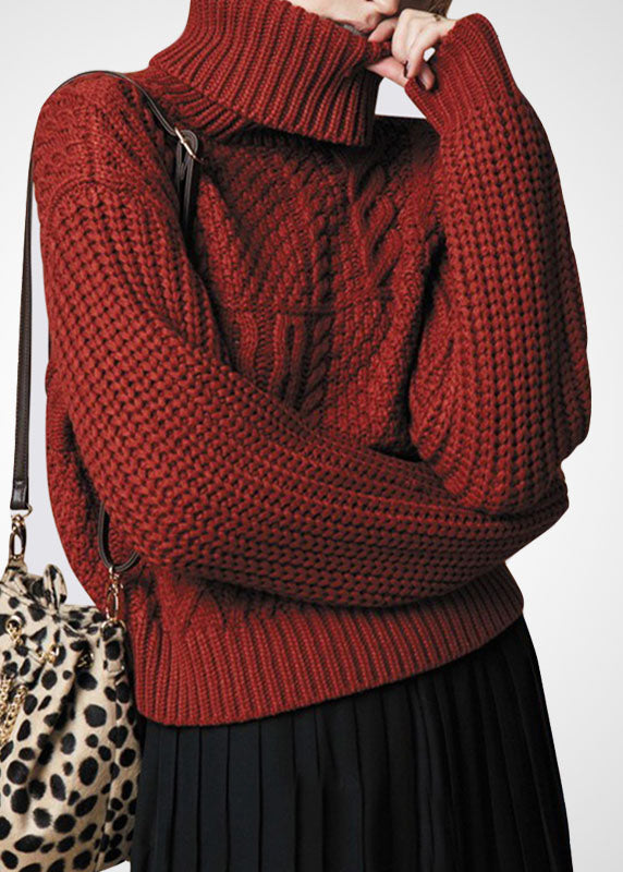 Italian Red Turtle Neck Thick Cable Knit Sweaters Winter