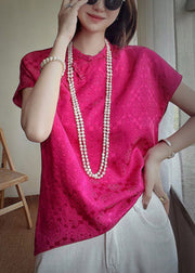 Italian Rose Button Print Silk T Shirts Short Sleeve