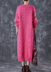 Italian Rose Fuzzy Ball Decorated Knit Long Sweater Dress Winter