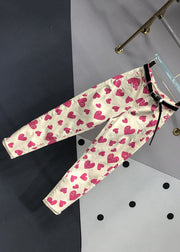 Italian Rose Heart Print Pockets Patchwork Denim Pants Fall