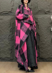 Italian Rose Plaid Pockets Wool Long Coats Winter