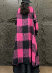 Italian Rose Plaid Pockets Wool Long Coats Winter