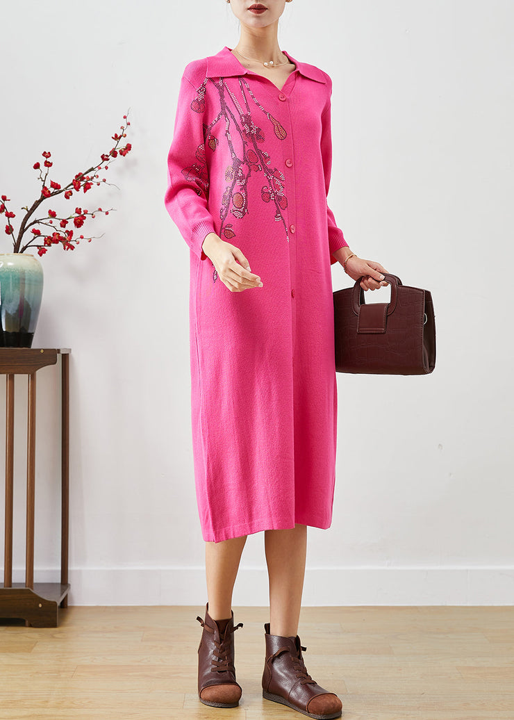 Italian Rose Print Button Down Knit Long Dress Fall