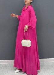 Italian Rose Wrinkled Tie Waist Chiffon Long Dresses Fall