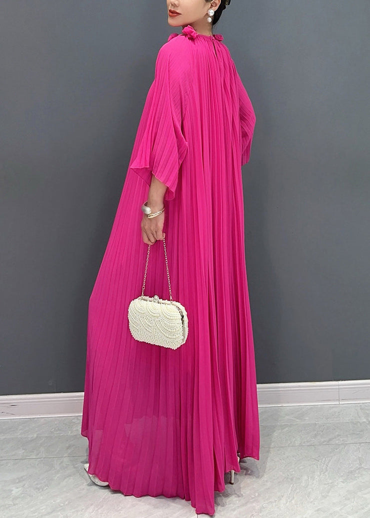 Italian Rose Wrinkled Tie Waist Chiffon Long Dresses Fall