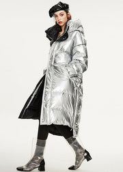 Italian Silvery Oversized Zippered Lengthen Cotton blend Winter Coats