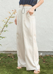 Italian Simple Beige Pockets Linen Straight Pants Spring