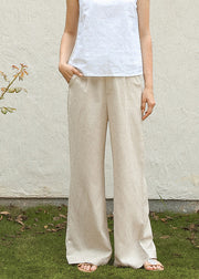 Italian Simple Beige Pockets Linen Straight Pants Spring