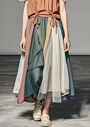 Italian Slash Neck Wrinkled Patchwork Chiffon Long Dresses Summer