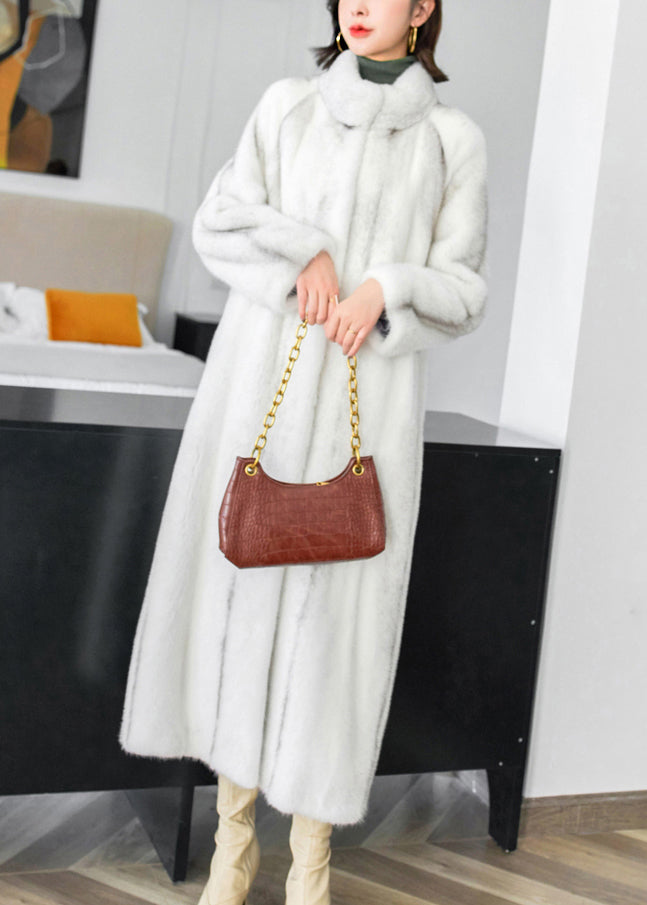 Italian Stand Collar Pockets Mink Velvet Long Coats Winter