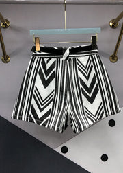 Italian Striped Sashes Pockets Denim Shorts Summer