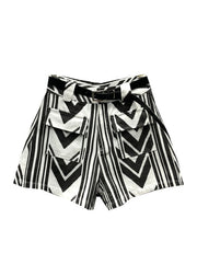 Italian Striped Sashes Pockets Denim Shorts Summer