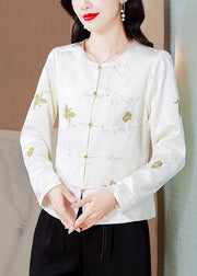 Italian White Embroidered Button Silk Coat Fall