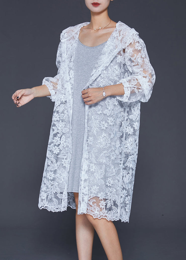 Italian White Embroidered Hollow Out Lace UPF 50+ Cardigan Summer