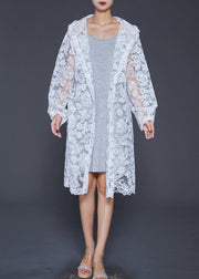 Italian White Embroideried Hollow Out Lace UPF 50+ Cardigan Summer