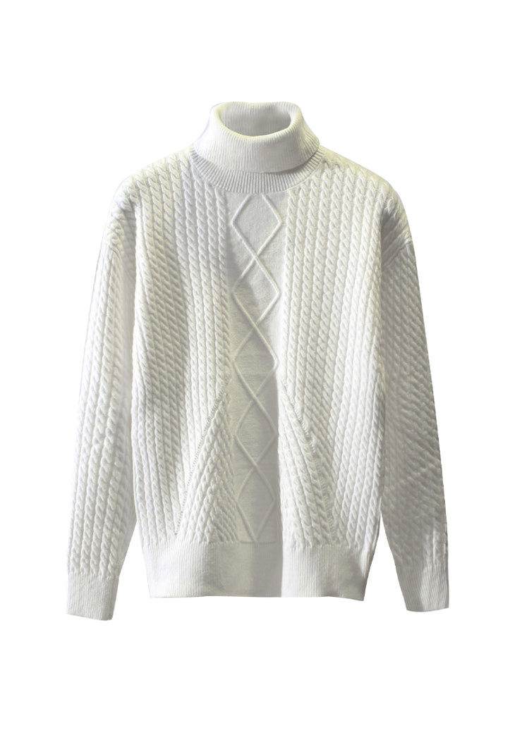 Italian White Hign Neck Cable Knit Sweaters Spring