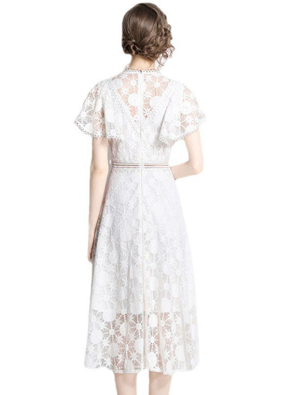 Italian White Hollow Out Embroideried Lace Dress Butterfly Sleeve