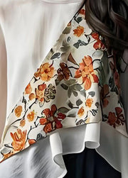 Italian White O Neck Print Cotton Blouses Flare Sleeve