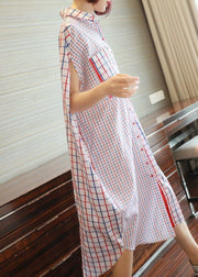 Italian White Oversized Patchwork Plaid Cotton Shirt Dress Summer