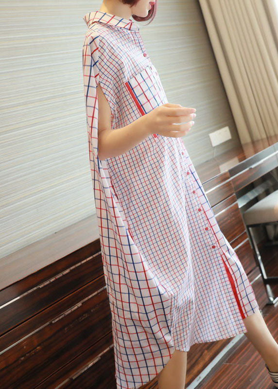 Italian White Oversized Patchwork Plaid Cotton Shirt Dress Summer