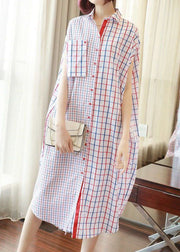 Italian White Oversized Patchwork Plaid Cotton Shirt Dress Summer