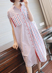 Italian White Oversized Patchwork Plaid Cotton Shirt Dress Summer