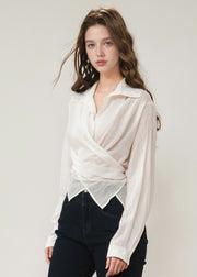 Italian White Peter Pan Collar Asymmetrical Cotton Shirt Tops Fall