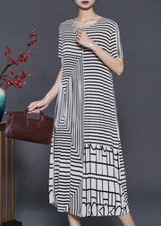 Italian White Striped Wrinkled Long Dresses Summer