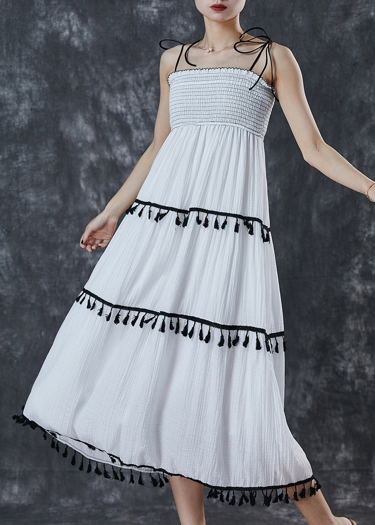 Italian White Tasseled Cotton Beach Dresses Summer