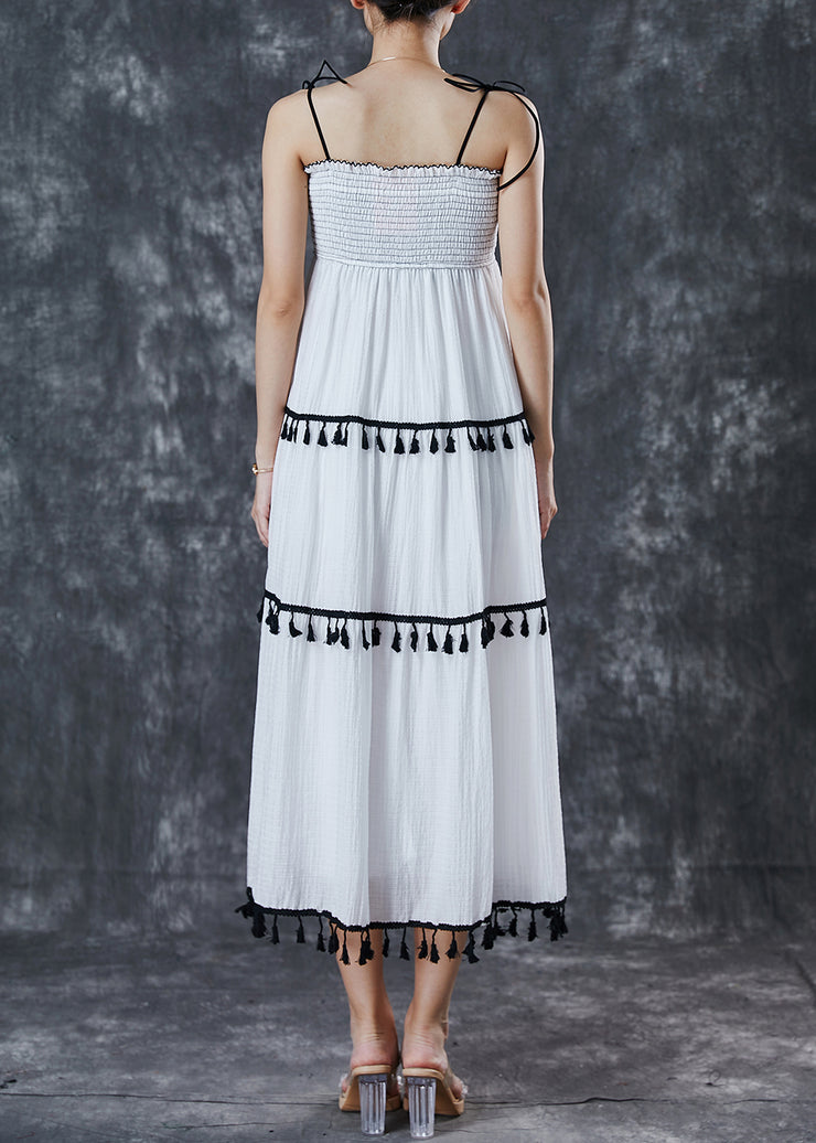 Italian White Tasseled Cotton Beach Dresses Summer