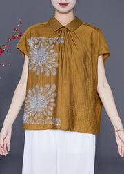 Italian Yellow Asymmetrical Print Cotton Shirt Summer