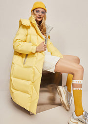 Italian Yellow Hooded Patchwork Duck Down Puffers Jackets Winter