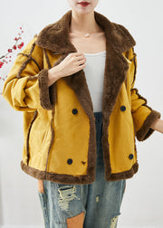 Italian Yellow Lapel Double Breast Fleece Wool Lined Coats Winter