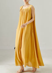 Italian Yellow Oversized Cotton Holiday Dress Sleeveless