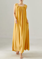 Italian Yellow Oversized Cotton Holiday Dress Sleeveless