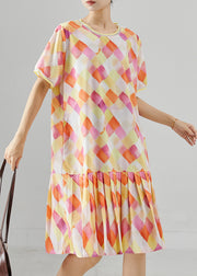 Italian Yellow Oversized Print Chiffon Tea Dresses Summer