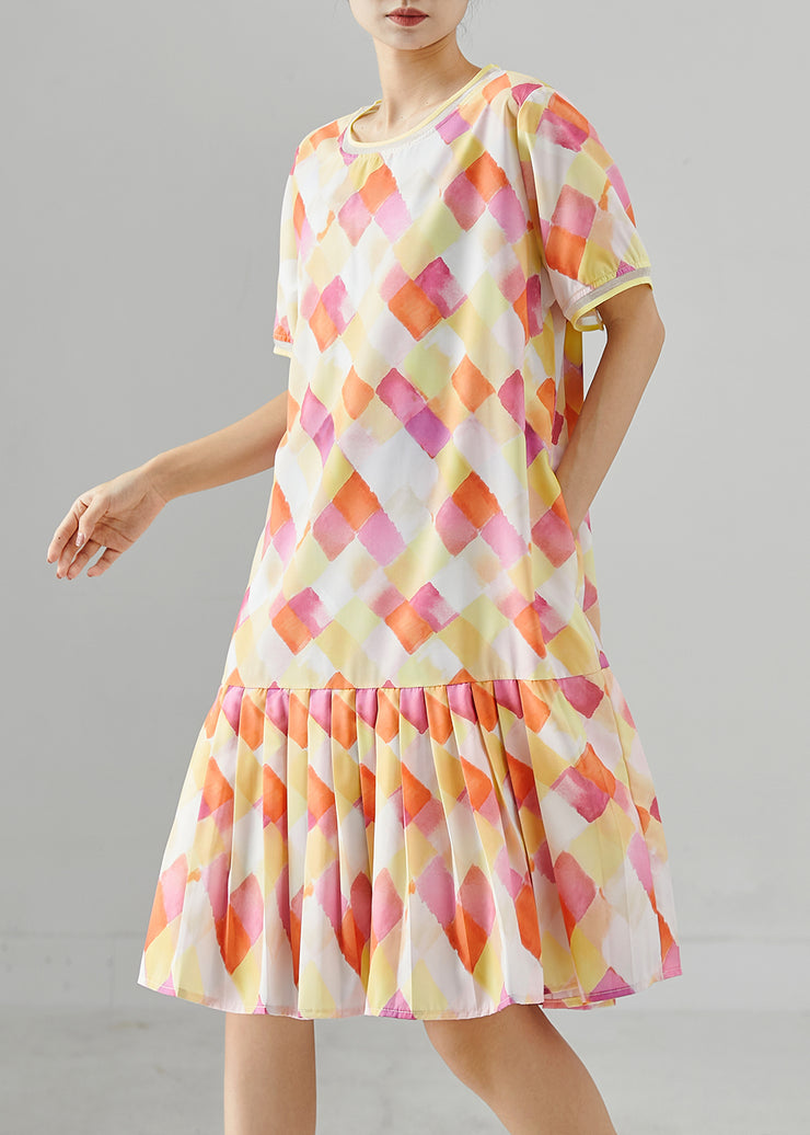 Italian Yellow Oversized Print Chiffon Tea Dresses Summer