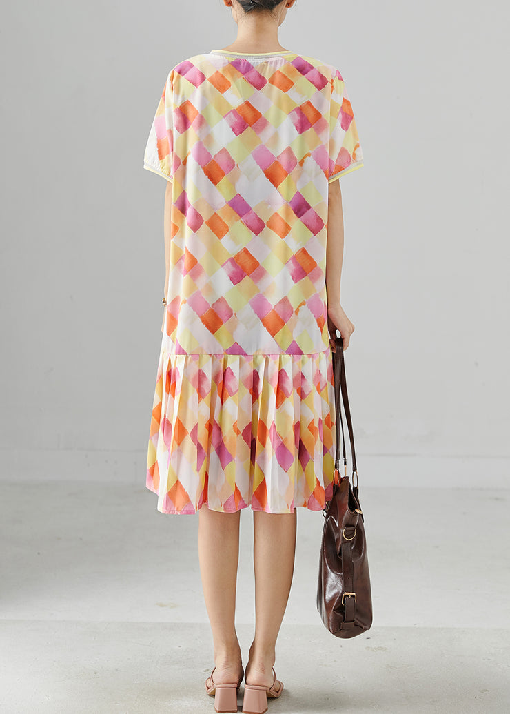 Italian Yellow Oversized Print Chiffon Tea Dresses Summer