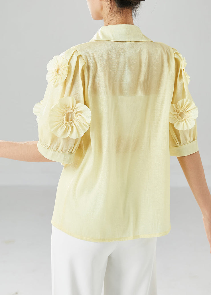 Italian Yellow Peter Pan Collar Floral Cotton Shirt Top Summer