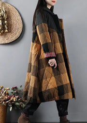 Italian Yellow Pockets Plaid Patchwork Fine Cotton Filled Coats Winter