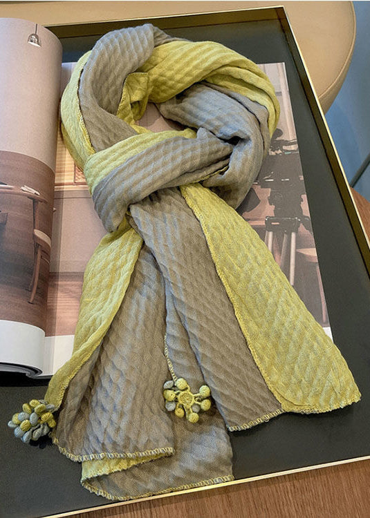 Italian Yellow Tasseled Patchwork Cozy Cotton Scarf