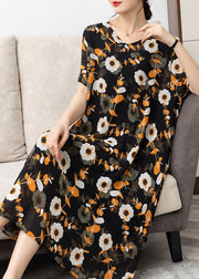 Italian Yellow V Neck Print Patchwork Chiffon Dresses Summer