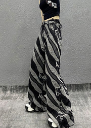 Italian Zebra Pattern Pockets Denim Wide Leg Pants Fall