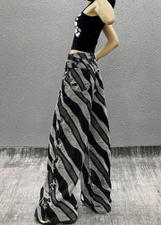 Italian Zebra Pattern Pockets Denim Wide Leg Pants Fall