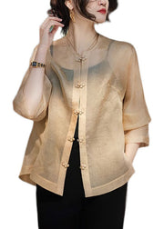 Jacquard Apricot O-Neck Patchwork Silk UPF 50+ Coats Long Sleeve