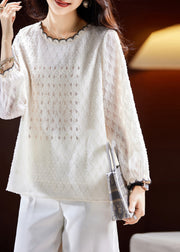 Jacquard Beige O-Neck Patchwork Top Fall