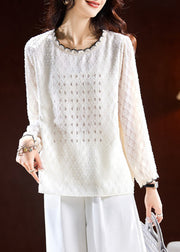 Jacquard Beige O-Neck Patchwork Top Fall