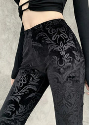 Jacquard Black High Waist Silk Velvet Flare Bottoms Spring