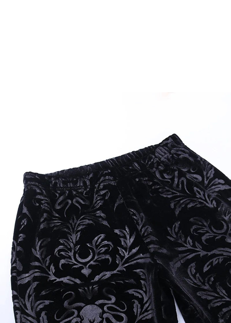 Jacquard Black High Waist Silk Velvet Flare Bottoms Spring